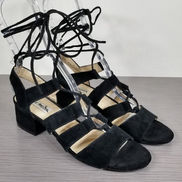 Steve Madden 'Kitty' Ghillie Sandal, Black Suede, Womens Size 8 - Picture 3 of 11